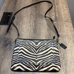Coach Black and Cream Zebra-Print Leather Crossbody